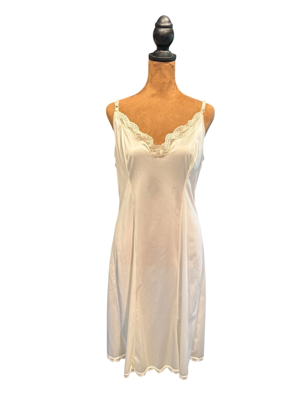 Vintage Sears Ivory Nylon Slip Dress with Lace Trim